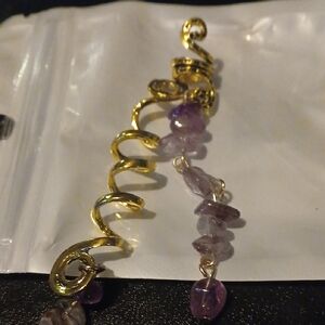 Amethyst Stone And Gold Hair Charms 2-pc.